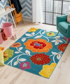 Well Woven Starbright Daisy Flowers Blue Rug 12 Well Woven Starbright Daisy Flowers Blue Rug
