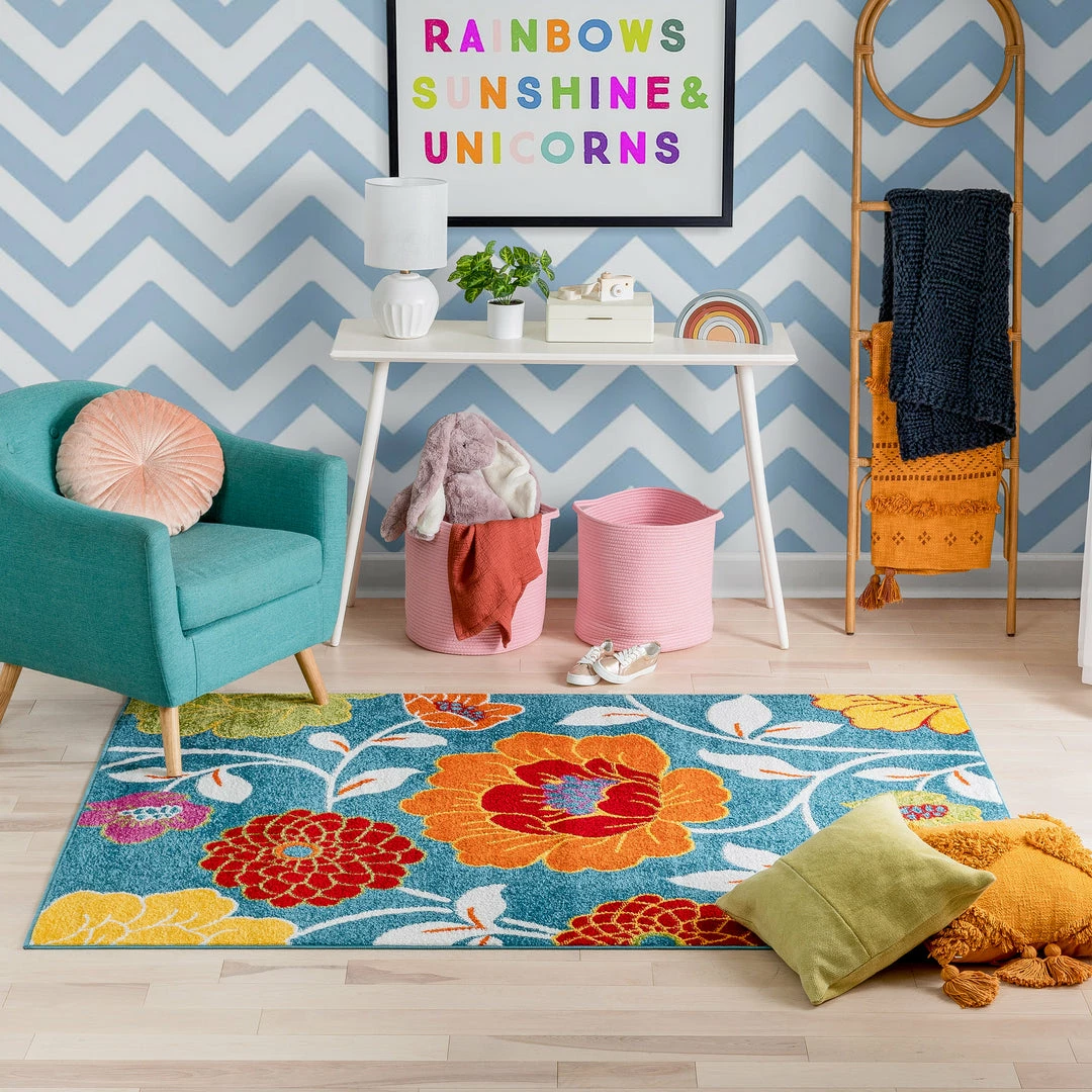 Well Woven Starbright Daisy Flowers Blue Rug 5 Well Woven Starbright Daisy Flowers Blue Rug