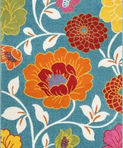 Well Woven Starbright Daisy Flowers Blue Rug