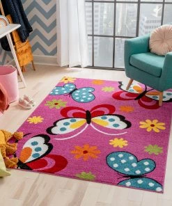 Well Woven Starbright Daisy Butterflies Pink Rug