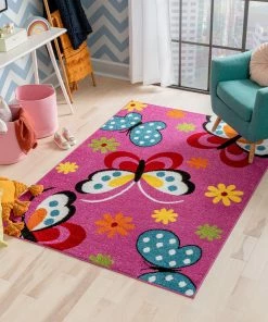 Well Woven Starbright Daisy Butterflies Pink Rug