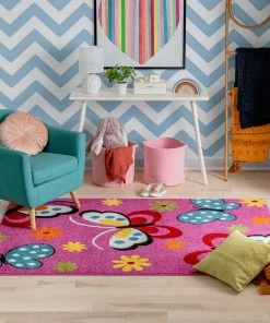 Well Woven Starbright Daisy Butterflies Pink Rug