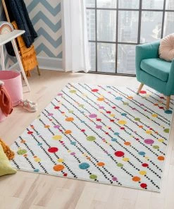 Well Woven Whites & Creams Starbright Dandy Dots And Stripes White Rug