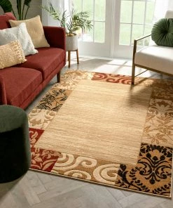 Well Woven Damask Ivory Transitional Rug 3'x5'