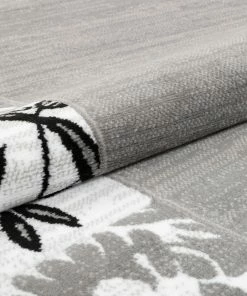 Well Woven Damask Grey Modern Border Rug