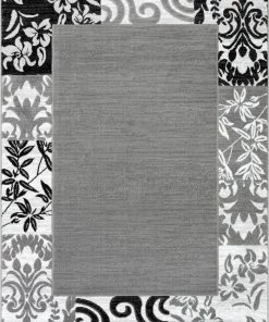 Well Woven Damask Grey Modern Border Rug