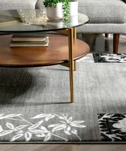 Well Woven Damask Grey Modern Border Rug