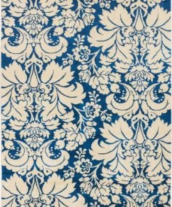 Well Woven Damask Toile Navy Blue Transitional Rug
