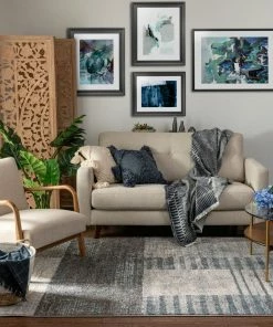 Well Woven Laken Geometric Distressed Grey Rug