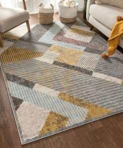 Well Woven Global Jacey Geometric Distressed Grey Rug