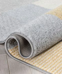 Well Woven Wilma Modern Geometric Squares Yellow Grey Rug