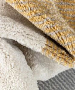 Well Woven Wilma Modern Geometric Squares Yellow Grey Rug