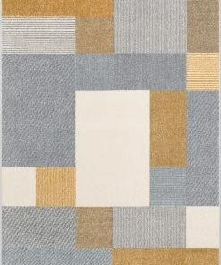 Well Woven Wilma Modern Geometric Squares Yellow Grey Rug