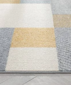 Well Woven Wilma Modern Geometric Squares Yellow Grey Rug