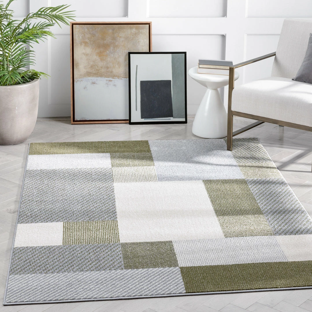 Well Woven Wilma Modern Geometric Squares Green Grey Rug 1 Well Woven Wilma Modern Geometric Squares Green Grey Rug