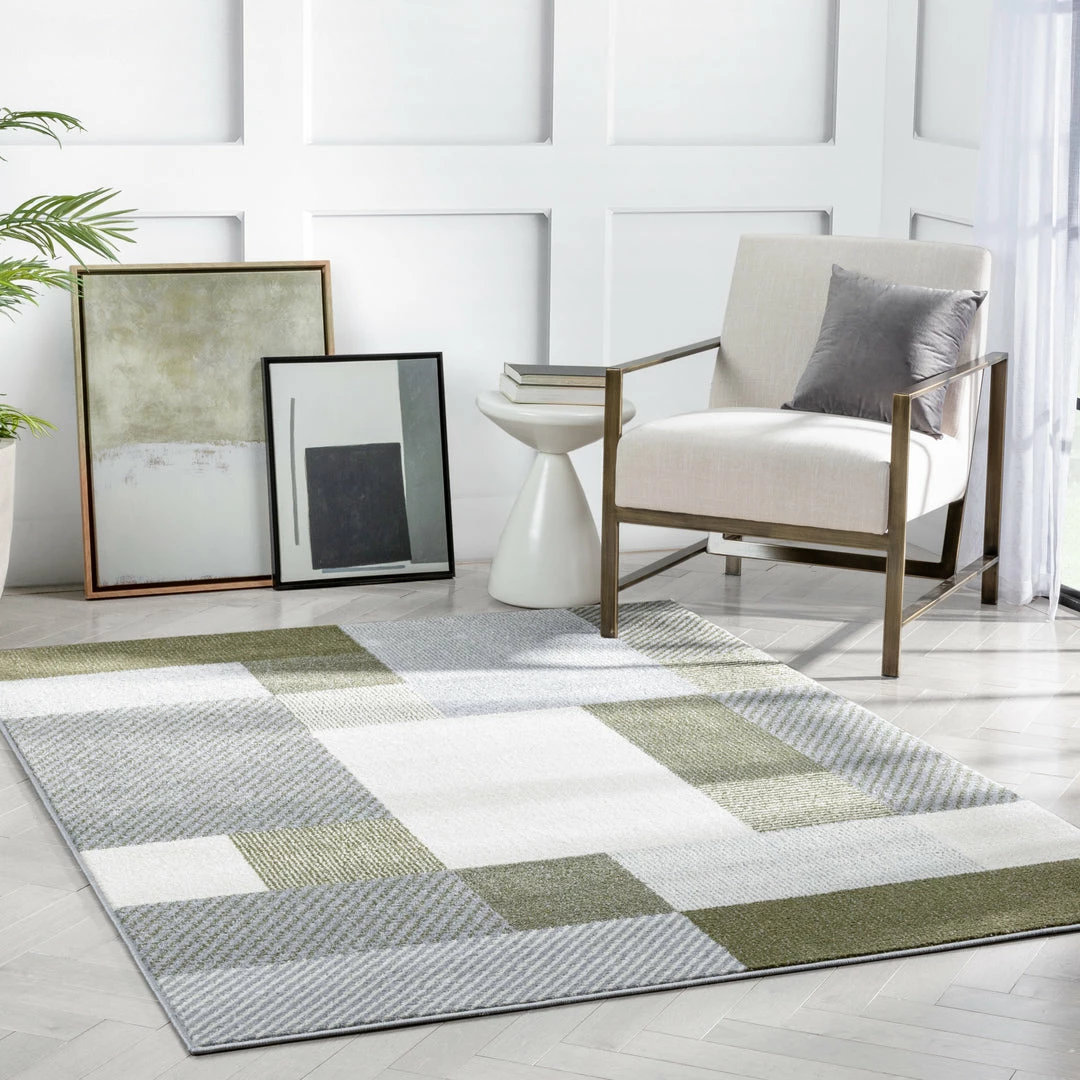 Well Woven Wilma Modern Geometric Squares Green Grey Rug 5 Well Woven Wilma Modern Geometric Squares Green Grey Rug