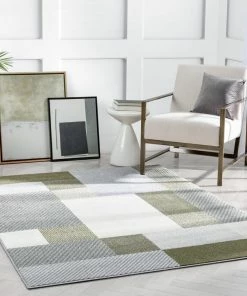 Well Woven Wilma Modern Geometric Green Grey Rug