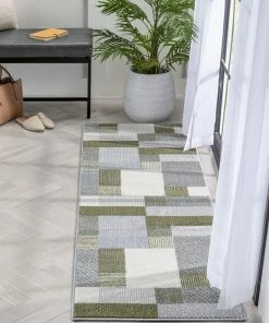 Well Woven Wilma Modern Geometric Green Grey Rug