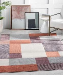 Well Woven Wilma Modern Geometric Squares Blush Grey Rug