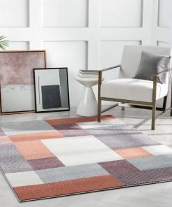 Well Woven Wilma Modern Geometric Squares Blush Grey Rug
