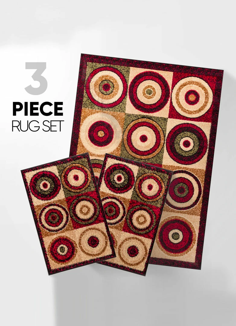 Well Woven Commerce Multi Modern 3-Piece Set (5' X 7' And Bonus 20" X 31" Mats) Geometric 1 Well Woven Commerce Multi Modern 3-Piece Set (5' X 7' And Bonus 20" X 31" Mats) Geometric