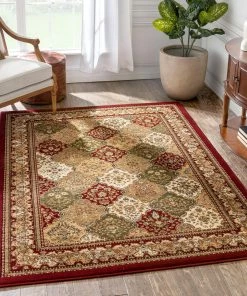 Well Woven Mina-Khani Red Traditional Rug Oriental & Persian