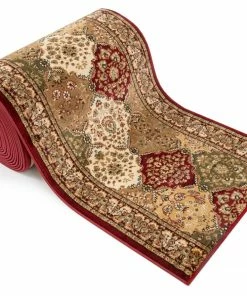 Well Woven Mina-Khani Custom Size Runner Traditional Red 31 Inch Wide X Choose Your Length Hallway Runner Rug