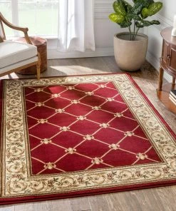 Well Woven Fleur De Lis Red Formal Rug