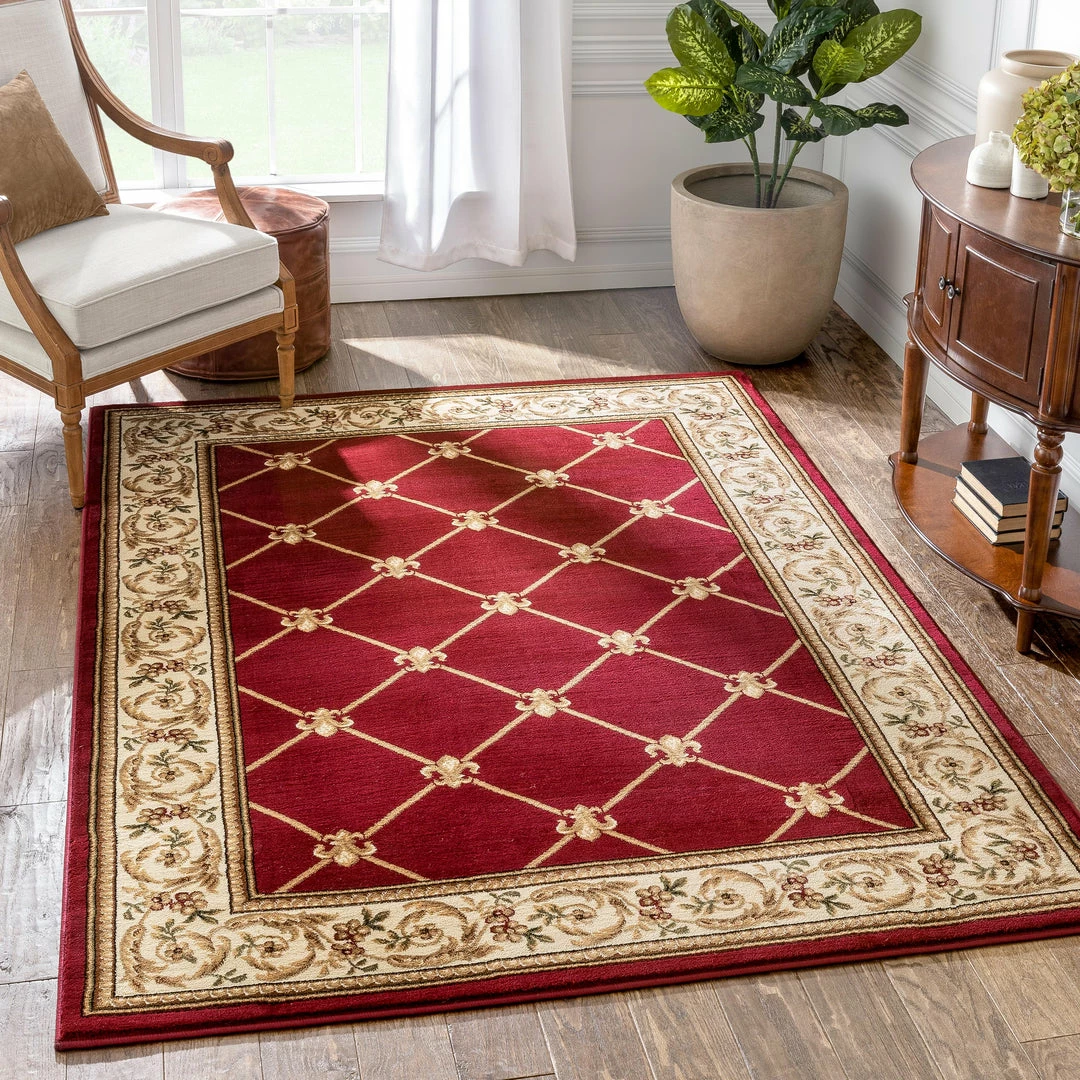 Well Woven Fleur De Lis Red Formal Rug 1 Well Woven Fleur De Lis Red Formal Rug