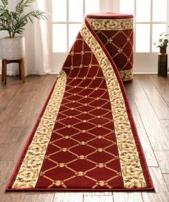 Well Woven Fleur De Lis Custom Size Runner Formal Red 31 Inch Wide X Choose Your Length Hallway Runner Rug