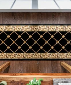 Well Woven Oriental & Persian Fleur De Lis Black Formal Rug