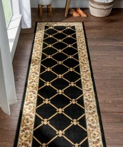 Well Woven Oriental & Persian Fleur De Lis Black Formal Rug