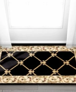 Well Woven Oriental & Persian Fleur De Lis Black Formal Rug
