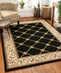 Well Woven Oriental & Persian Fleur De Lis Black Formal Rug