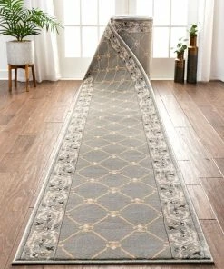 Well Woven Fleur De Lis Custom Size Runner Traditional Grey Choose Your Width X Choose Your Length Hallway Runner Rug Grey & Silver