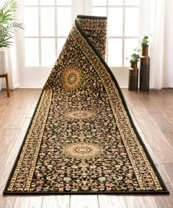 Well Woven Aviva Custom Size Runner Traditional Black 31 Inch Wide X Choose Your Length Hallway Runner Rug