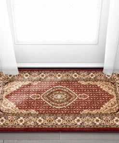 Well Woven Saffron Red Traditional Rug Oriental & Persian