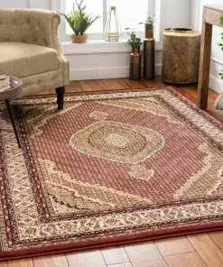 Well Woven Saffron Red Traditional Rug Oriental & Persian