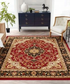 Well Woven Medallion Kashan Red Traditional Rug Oriental & Persian