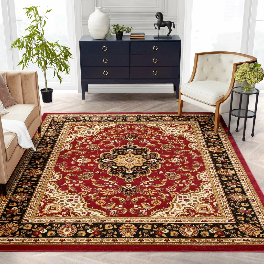 Well Woven Medallion Kashan Red Traditional Rug Oriental & Persian 1 Well Woven Medallion Kashan Red Traditional Rug Oriental & Persian