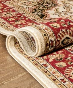 Well Woven Medallion Kashan Ivory Traditional Rug Oriental & Persian