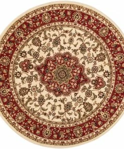 Well Woven Medallion Kashan Ivory Traditional Rug Oriental & Persian