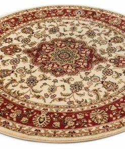 Well Woven Medallion Kashan Ivory Traditional Round Rug