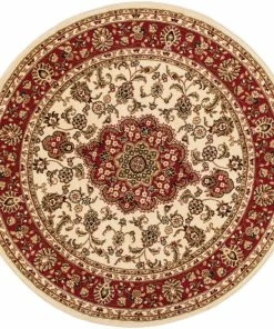 Well Woven Medallion Kashan Ivory Traditional Round Rug