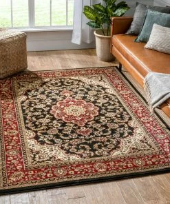 Well Woven Oriental & Persian Medallion Kashan Black Traditional Rug