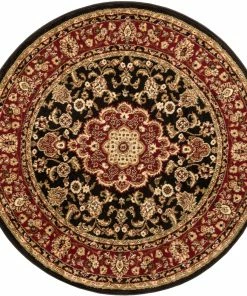 Well Woven Medallion Kashan Black Traditional Round Rug Oriental & Persian