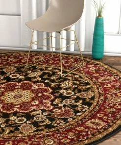 Well Woven Medallion Kashan Black Traditional Round Rug Oriental & Persian 5 Well Woven Medallion Kashan Black Traditional Round Rug Oriental & Persian