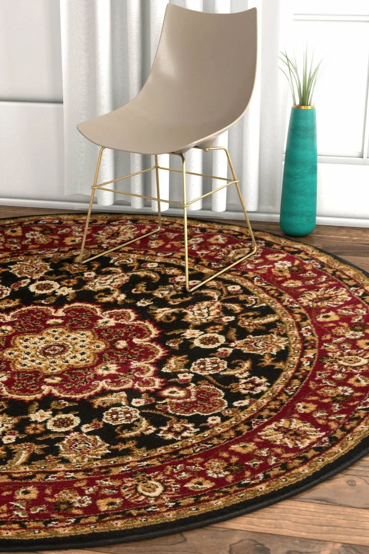 Well Woven Medallion Kashan Black Traditional Round Rug Oriental & Persian 3 Well Woven Medallion Kashan Black Traditional Round Rug Oriental & Persian