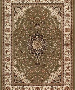 Well Woven Medallion Kashan Green Traditional Rug Oriental & Persian