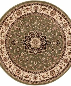 Well Woven Oriental & Persian Medallion Kashan Green Traditional Round Rug